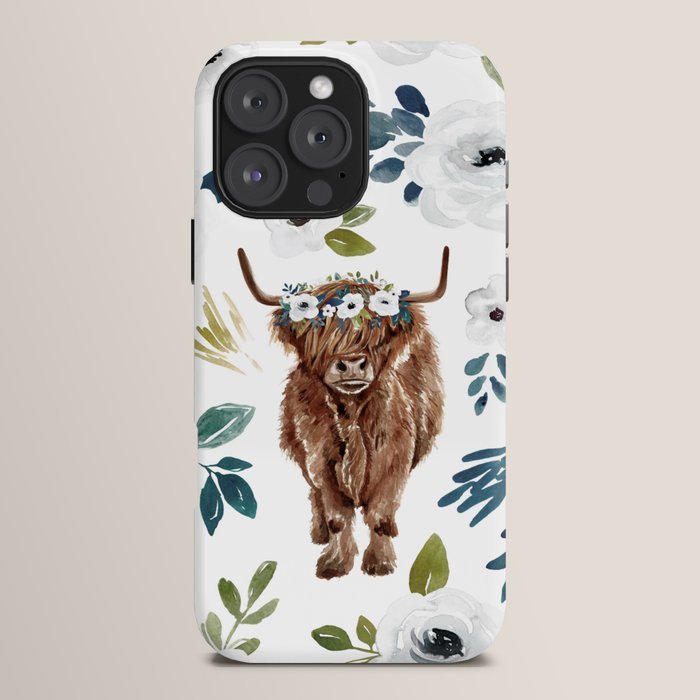 Highland Cow, Highland Cows with Flowers, Flower Crown, Floral Print, Watercolor iPhone Case Gallery Image 16