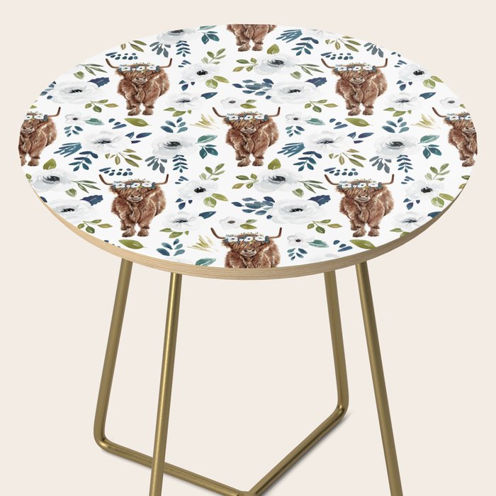 Highland Cow, Highland Cows with Flowers, Flower Crown, Floral Print, Watercolor Side Table Gallery Image 2