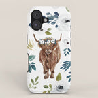 Highland Cow, Highland Cows with Flowers, Flower Crown, Floral Print, Watercolor iPhone Case Gallery Image 1