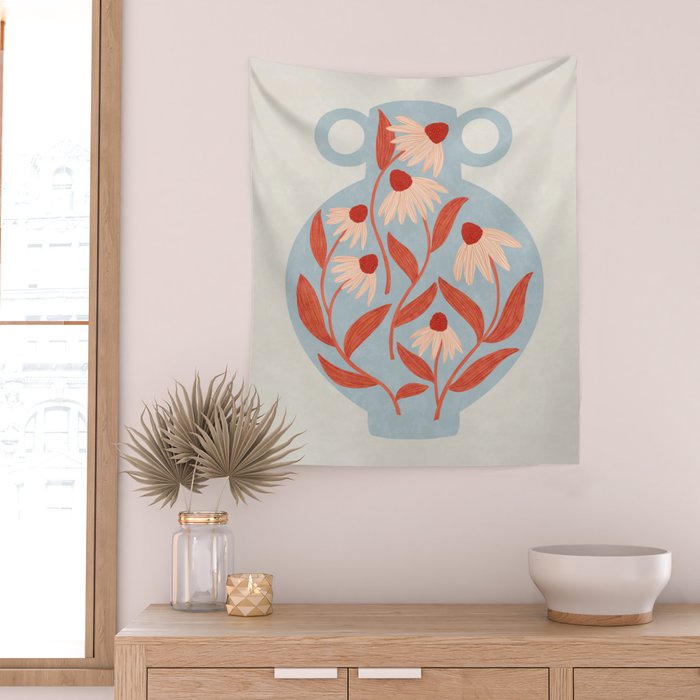 Blue Vase of Daisies Collection Wall Tapestry Gallery Image 2