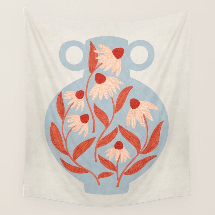 Blue Vase of Daisies Collection Wall Tapestry Gallery Image 1