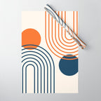Mid Century Modern Geometric 199 in Navy Blue Orange Wrapping Paper Gallery Image 1