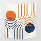 Mid Century Modern Geometric 199 in Navy Blue Orange Wall Tapestry Gallery Image 4