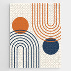 Mid Century Modern Geometric 199 in Navy Blue Orange Jigsaw Puzzle Gallery Image 1