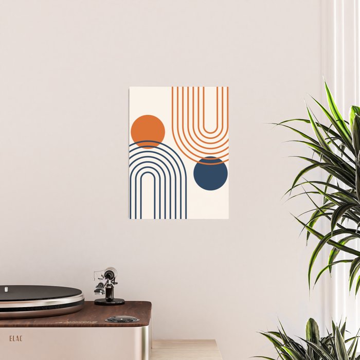 Mid Century Modern Geometric 199 in Navy Blue Orange Poster Gallery Image 2