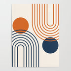 Mid Century Modern Geometric 199 in Navy Blue Orange Poster Gallery Image 4