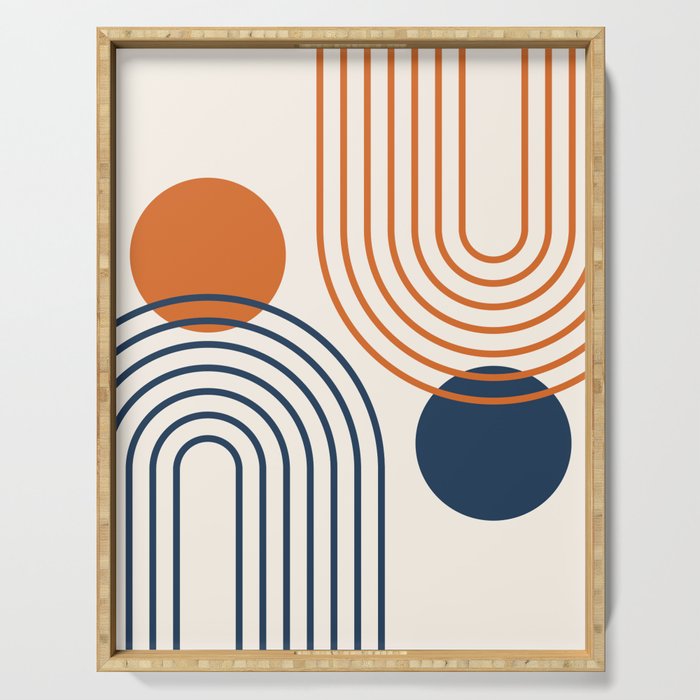 Mid Century Modern Geometric 199 in Navy Blue Orange Serving Tray Gallery Image 1