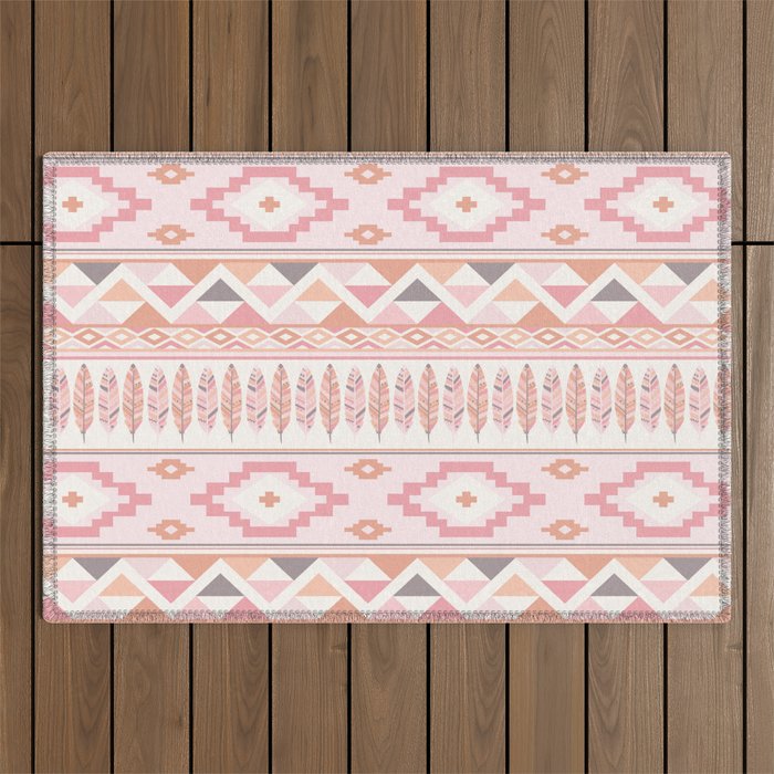 Pink Boho Tribal Aztec Outdoor Rug Gallery Image 1