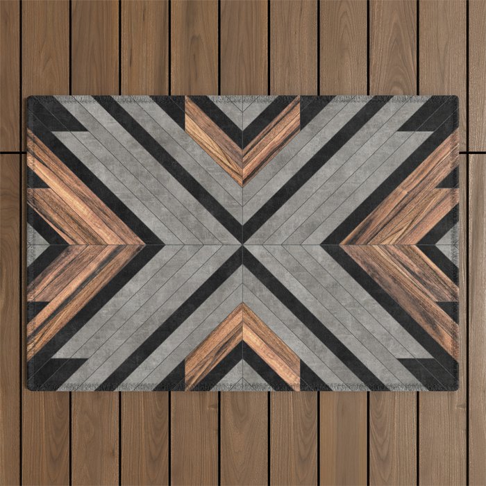 Urban Tribal Pattern No.2 - Concrete and Wood Outdoor Rug Gallery Image 1