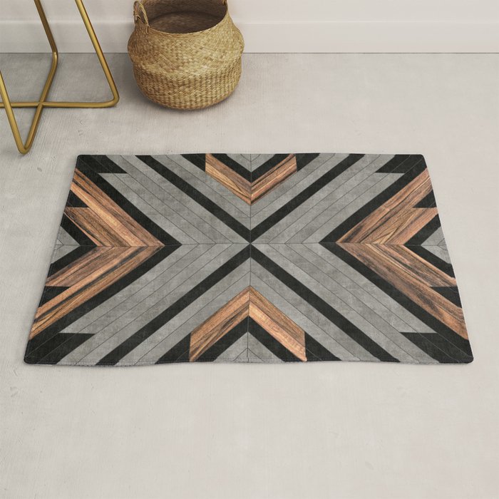 Urban Tribal Pattern No.2 - Concrete and Wood Rug Gallery Image 1