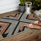 Urban Tribal Pattern No.2 - Concrete and Wood Outdoor Rug Gallery Image 2