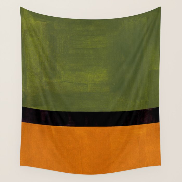 Olive Night Color Field Mid Century Modern Minimalist Wall Tapestry Gallery Image 1