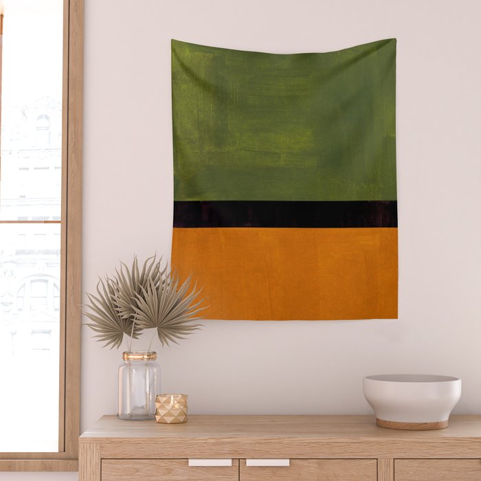 Olive Night Color Field Mid Century Modern Minimalist Wall Tapestry Gallery Image 2
