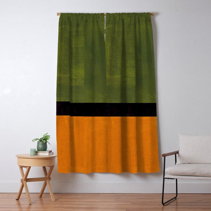 Olive Night Color Field Mid Century Modern Minimalist Window Curtain Gallery Image 5
