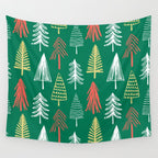 Green christmas pine tree doodle pattern Wall Tapestry Gallery Image 4