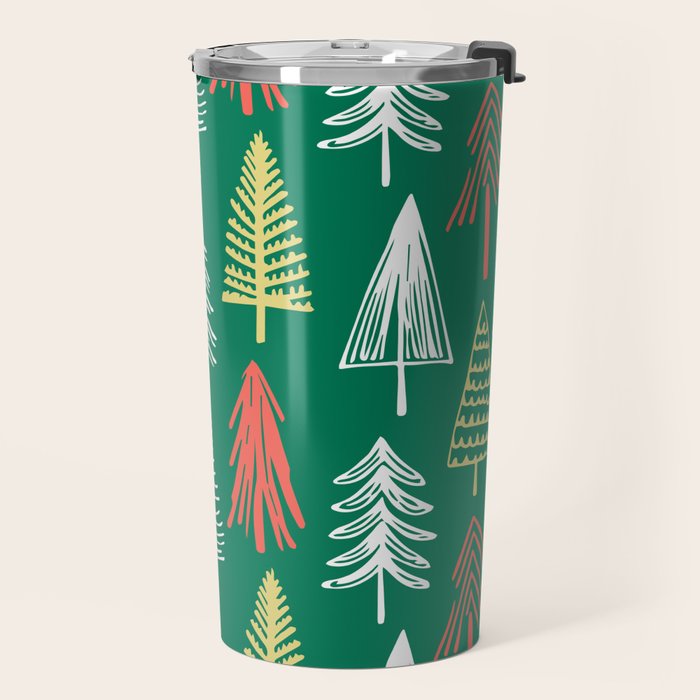 Green christmas pine tree doodle pattern Travel Mug Gallery Image 2
