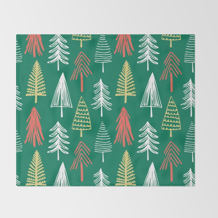 Green christmas pine tree doodle pattern Throw Blanket Gallery Image 2