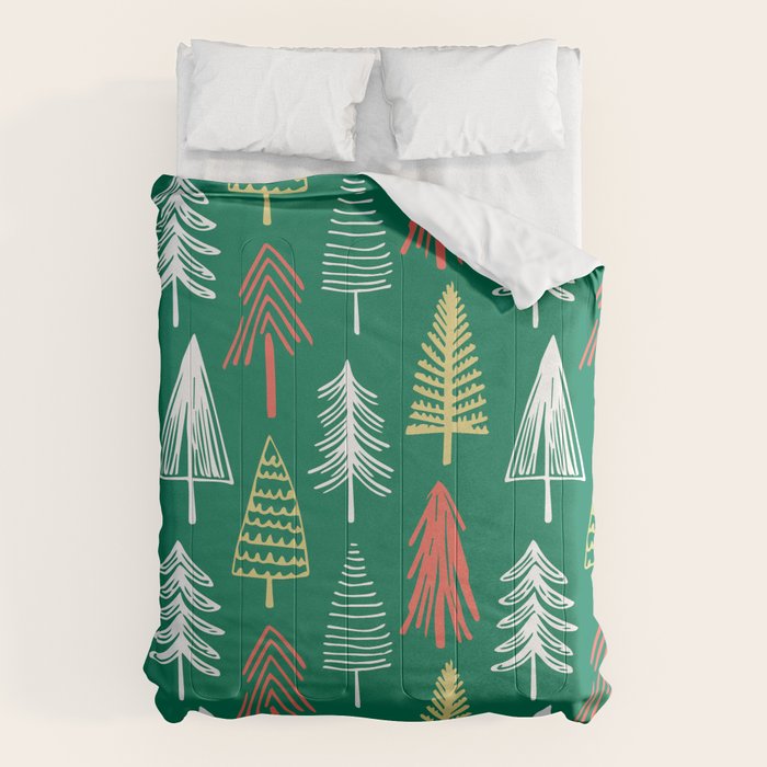 Green christmas pine tree doodle pattern Comforter Gallery Image 1