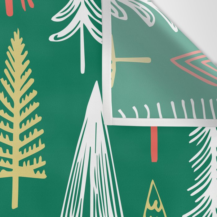 Green christmas pine tree doodle pattern Wall Tapestry Gallery Image 3
