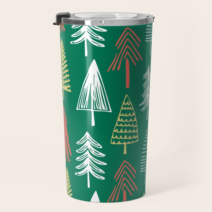 Green christmas pine tree doodle pattern Travel Mug Gallery Image 3
