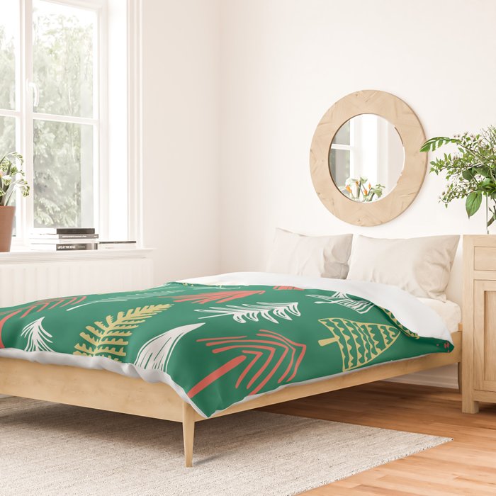 Green christmas pine tree doodle pattern Duvet Cover Gallery Image 2