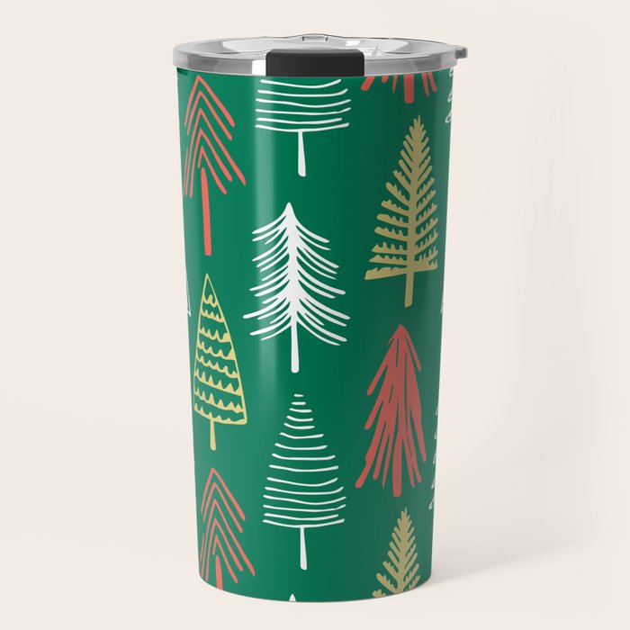 Green christmas pine tree doodle pattern Travel Mug Gallery Image 1