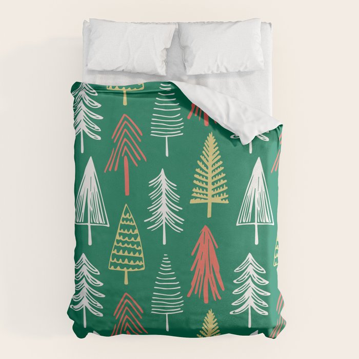 Green christmas pine tree doodle pattern Duvet Cover Gallery Image 1