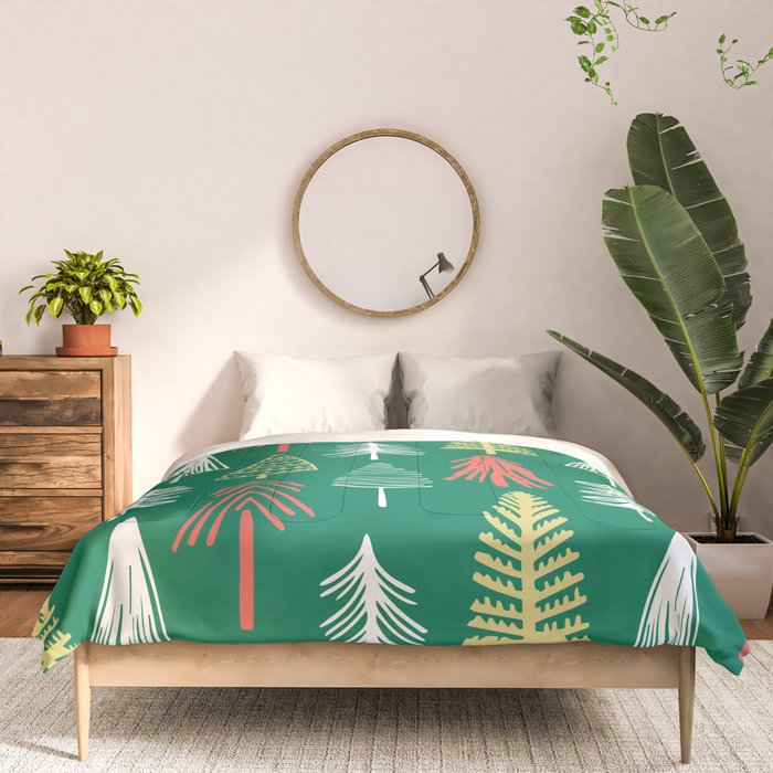 Green christmas pine tree doodle pattern Comforter Gallery Image 3