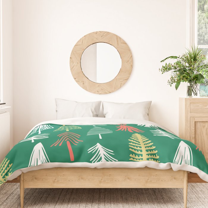 Green christmas pine tree doodle pattern Duvet Cover Gallery Image 3