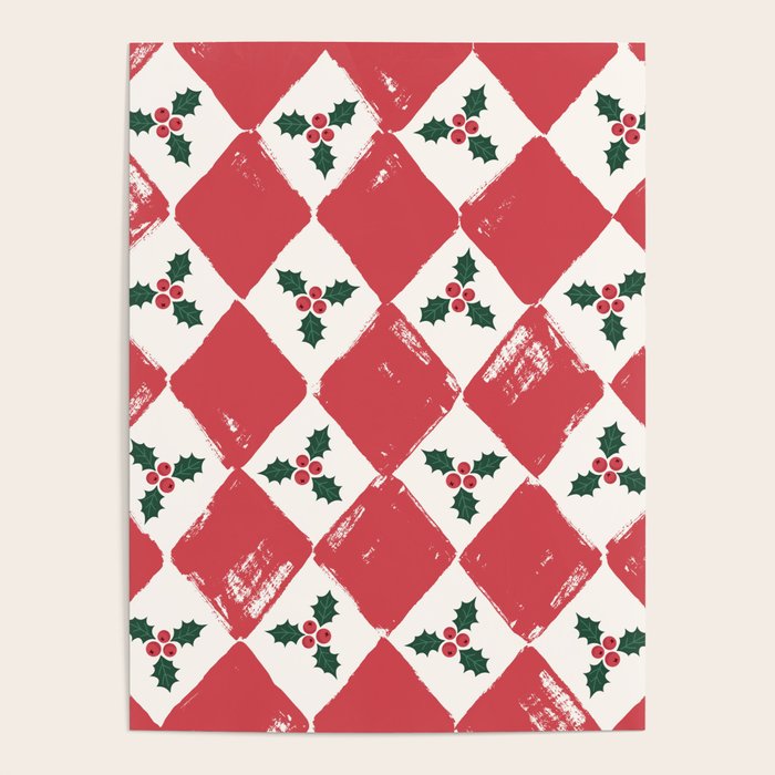 Checkered Christmas Holly Poster Gallery Image 4