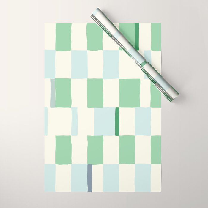 Summer check handdrawn mint Wrapping Paper Gallery Image 1
