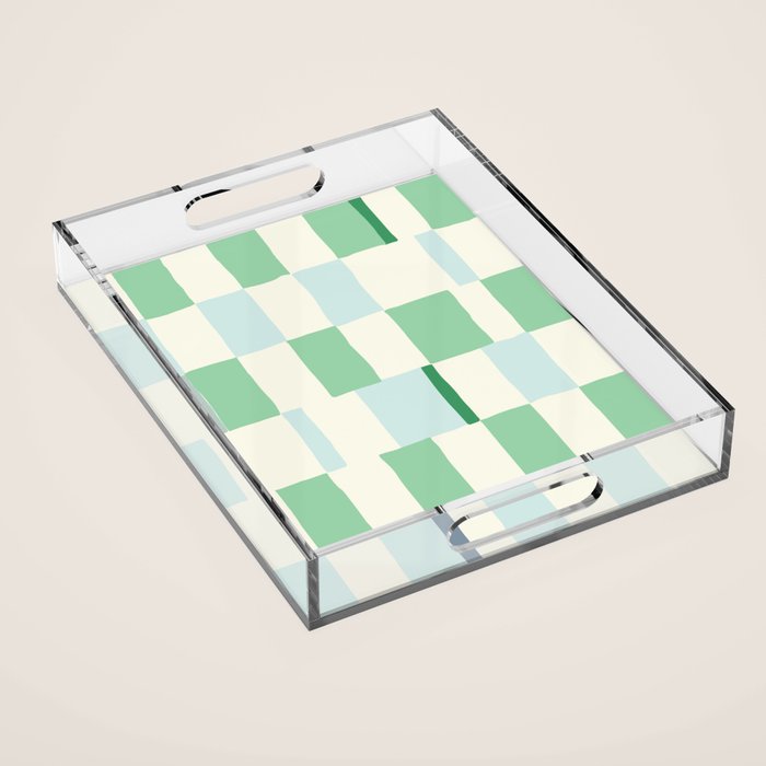 Summer check handdrawn mint Acrylic Tray Gallery Image 1