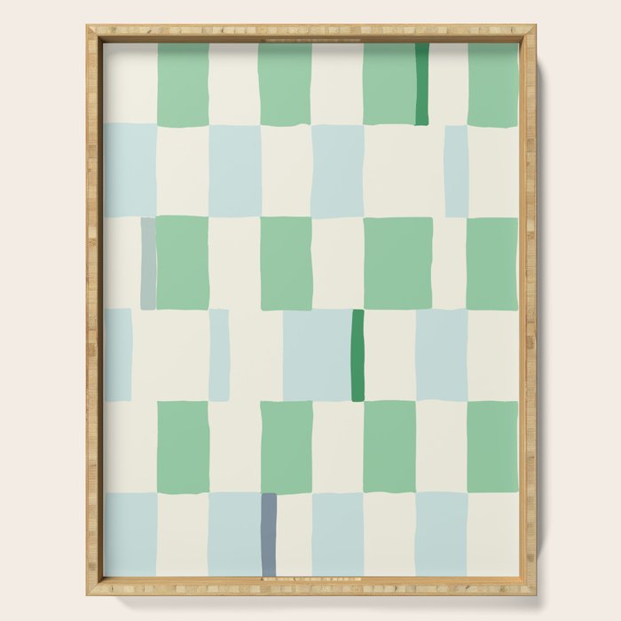 Summer check handdrawn mint Serving Tray Gallery Image 1