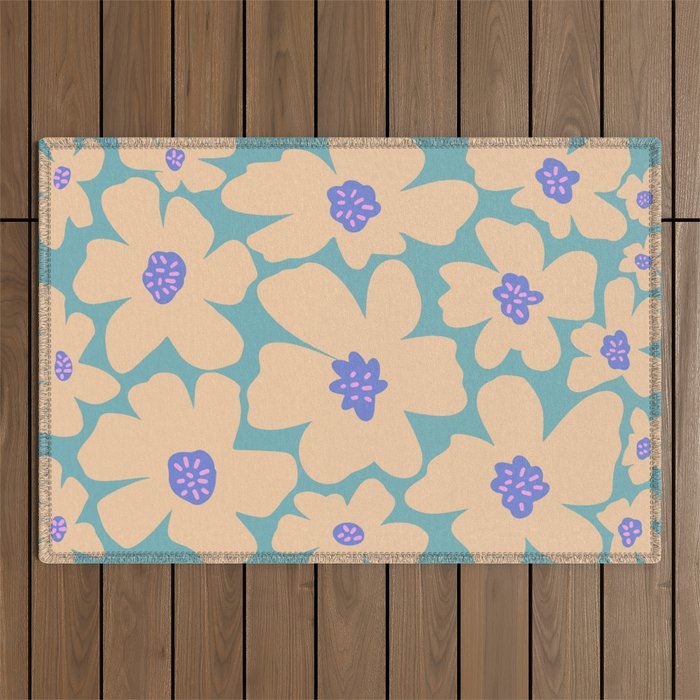 Retro Daisy - Turquoise, Very Peri, Pink, cream Outdoor Rug Gallery Image 1