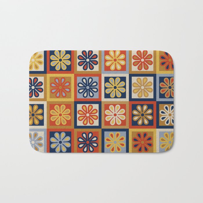 Retro Colorful Flower Checkerboard Bath Mat Gallery Image 1