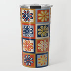 Retro Colorful Flower Checkerboard Travel Mug Gallery Image 1