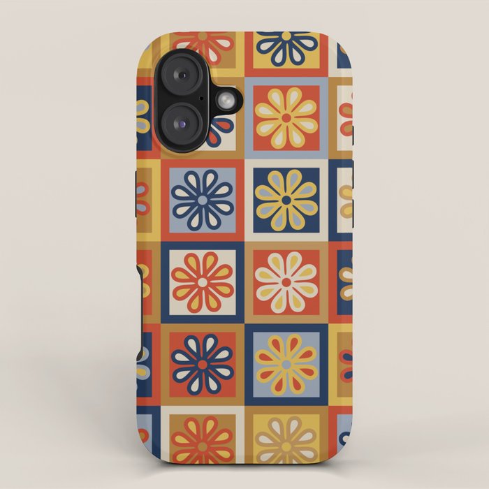 Retro Colorful Flower Checkerboard iPhone Case Gallery Image 1