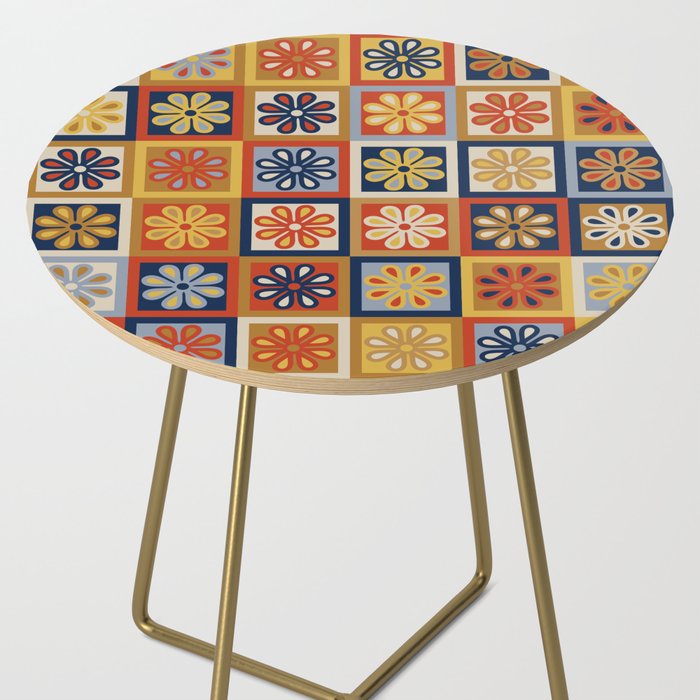 Retro Colorful Flower Checkerboard Side Table Gallery Image 2