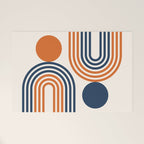 Mid Century Modern Geometric 450 in Navy Blue and Orange (Rainbow and Sun Abstraction) Welcome Mat Gallery Image 1