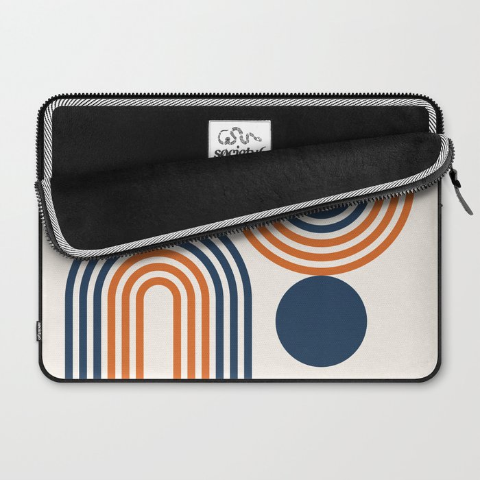 Mid Century Modern Geometric 450 in Navy Blue and Orange (Rainbow and Sun Abstraction) Laptop Sleeve Gallery Image 2
