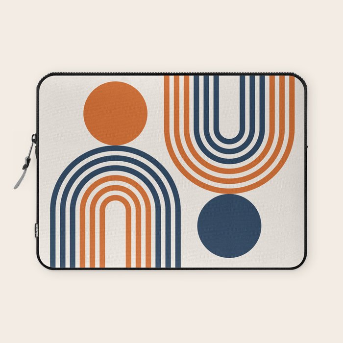 Mid Century Modern Geometric 450 in Navy Blue and Orange (Rainbow and Sun Abstraction) Laptop Sleeve Gallery Image 1