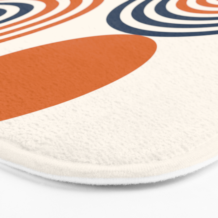 Mid Century Modern Geometric 450 in Navy Blue and Orange (Rainbow and Sun Abstraction) Bath Mat Gallery Image 3