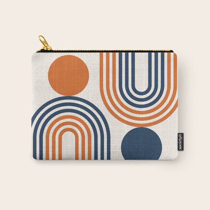 Mid Century Modern Geometric 450 in Navy Blue and Orange (Rainbow and Sun Abstraction) Carry All Pouch Gallery Image 1