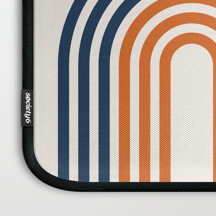 Mid Century Modern Geometric 450 in Navy Blue and Orange (Rainbow and Sun Abstraction) Laptop Sleeve Gallery Image 3