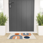 Mid Century Modern Geometric 450 in Navy Blue and Orange (Rainbow and Sun Abstraction) Welcome Mat Gallery Image 3