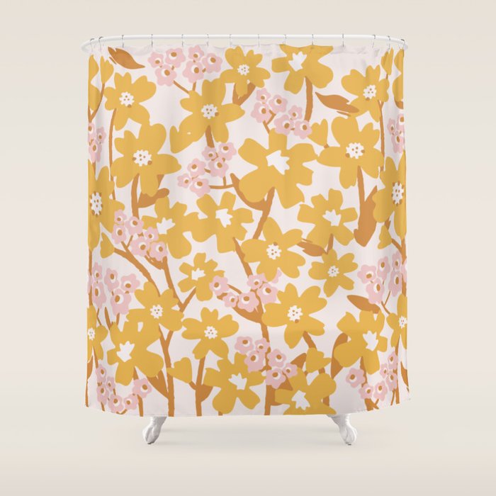 Wildflowers in Turmeric Shower Curtain Gallery Image 1