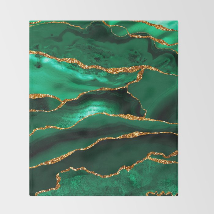 Abstract Green And Gold Emerald Marble Landscape  Throw Blanket Gallery Image 2