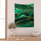 Abstract Green And Gold Emerald Marble Landscape  Wall Tapestry Gallery Image 2