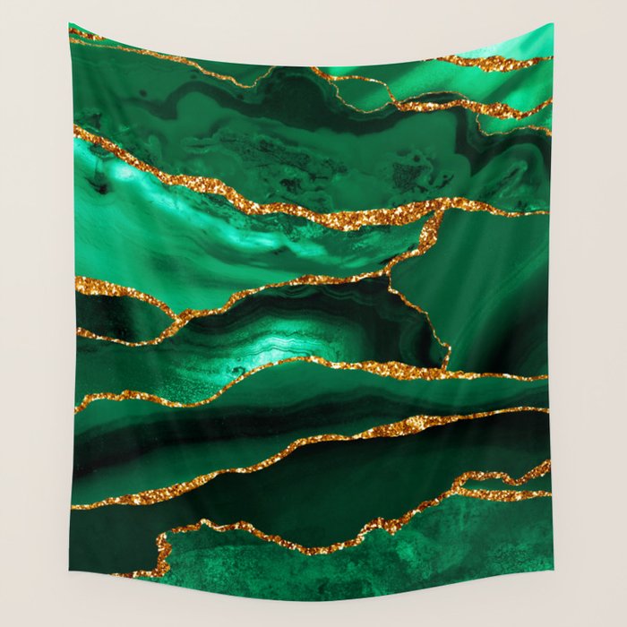 Abstract Green And Gold Emerald Marble Landscape  Wall Tapestry Gallery Image 4