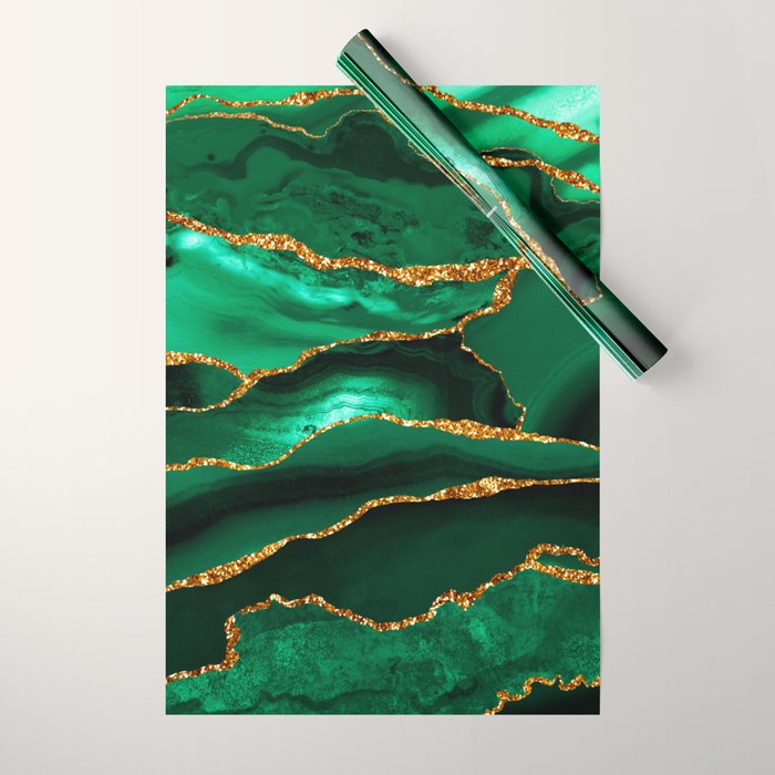 Abstract Green And Gold Emerald Marble Landscape  Wrapping Paper Gallery Image 1